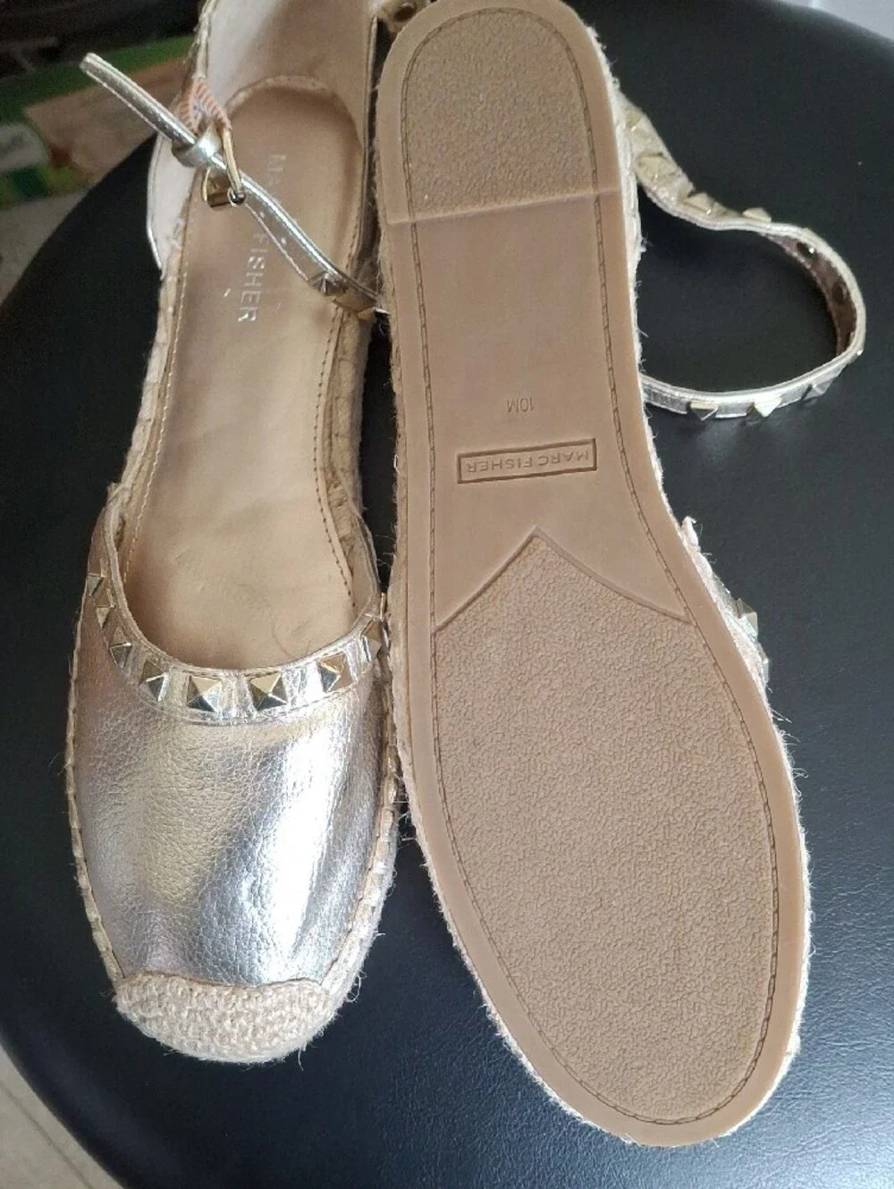 Marc Fisher Metallic Gold Studded Espadrille Flats